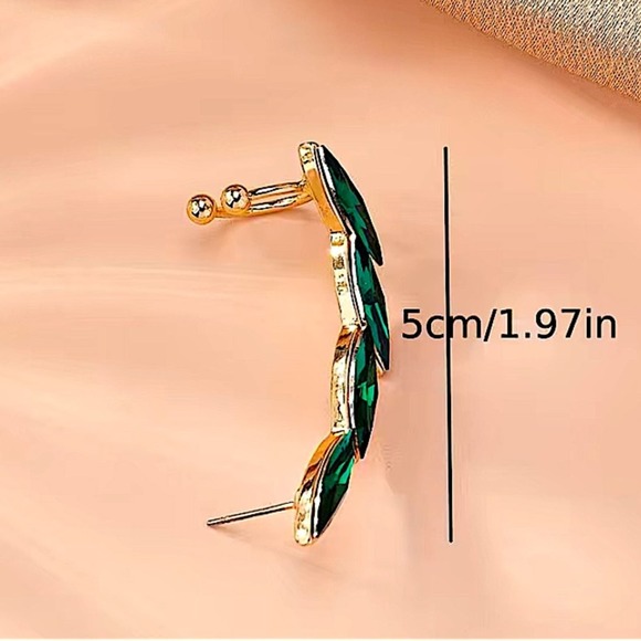 Gold Zircon Emerald Ear Climber, Punk, Goth, Elegant - Picture 6 of 6
